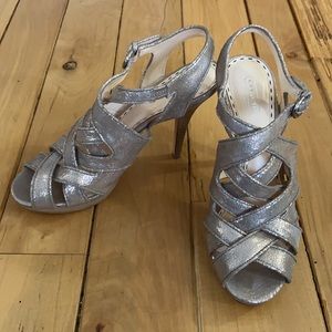 Coach Alba Open Toe Cracked Metallic Platform Heels 9